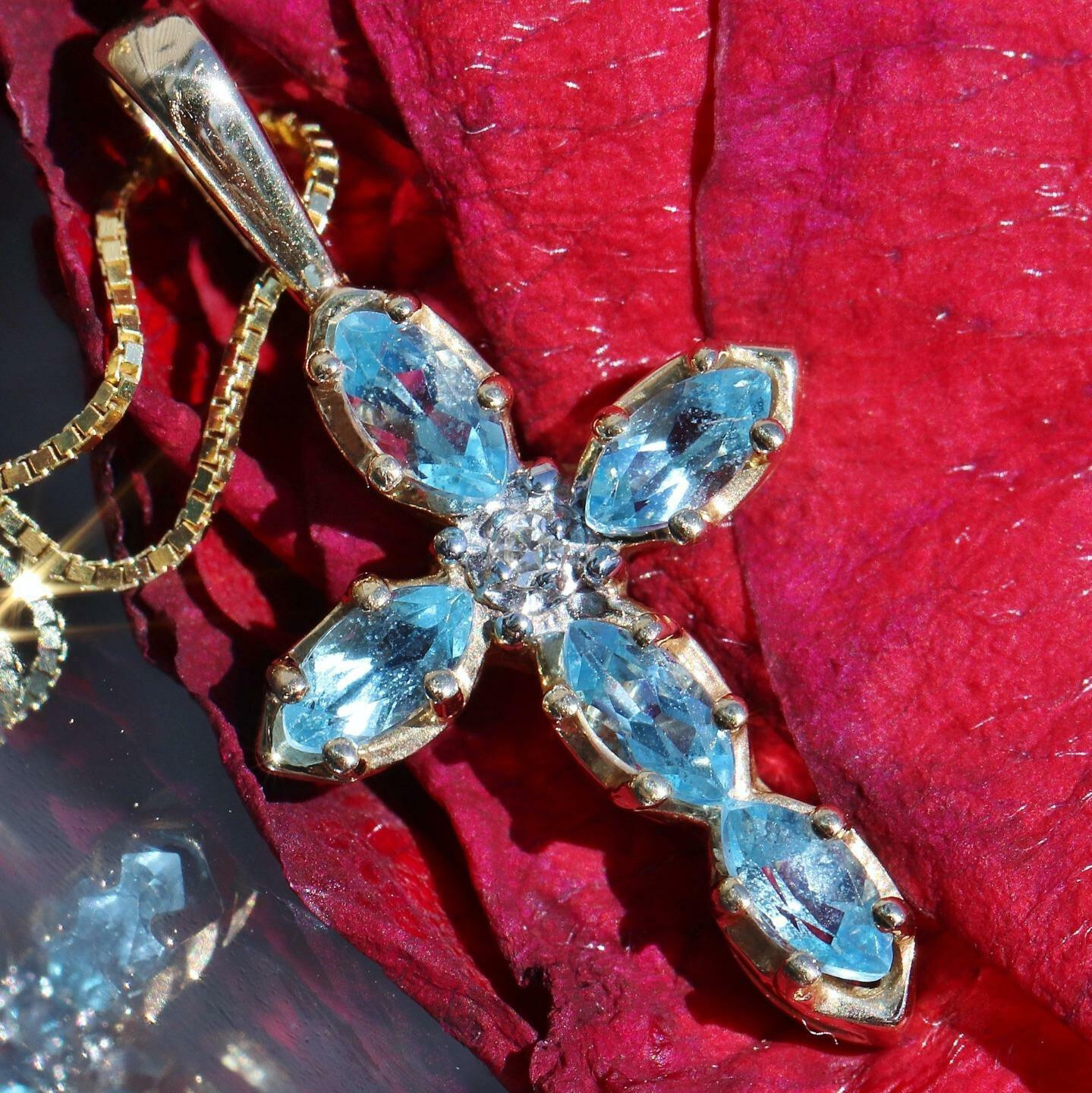0.70Ct White Marquise Moissanite Diamond Jesus Cross Pendant In 14K Yellow Gold