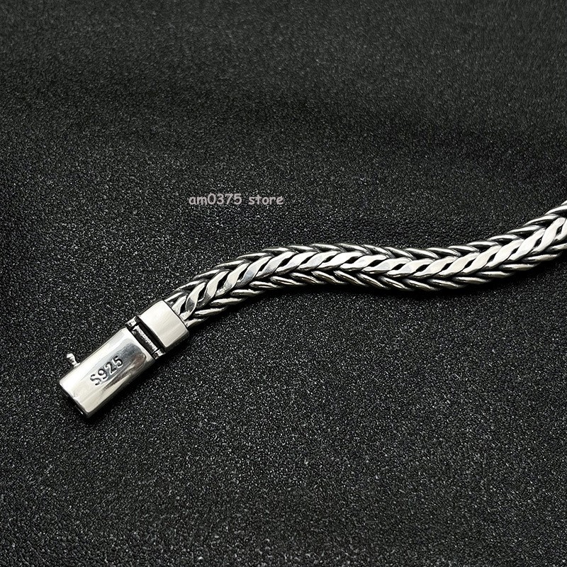 Real 925 Sterling Silver Weave Bracelet Women Men’s Polish 9mm Wheat Link Chain