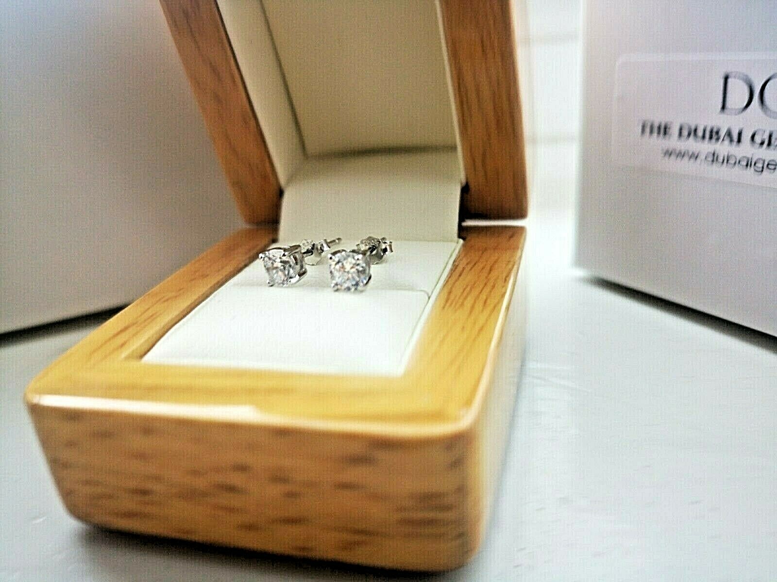 Genuine Silver DG Simulated Diamond Stud Earrings with Free Gift Box Included