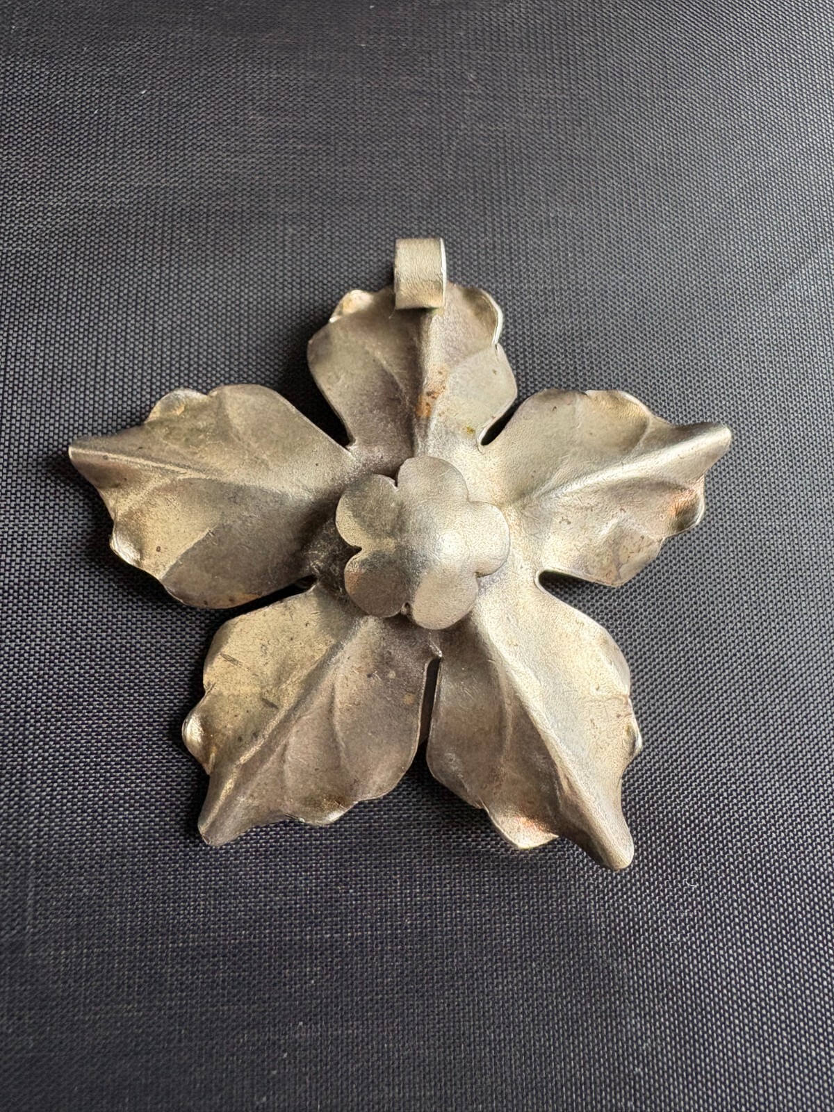 Vintage Poinsettia Flower Sterling Silver Pendant Handcrafted Matte Finish