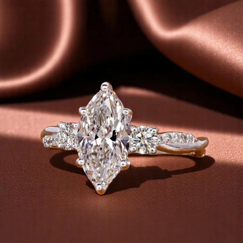 Certified 950 Platinum 2ct Marquise F VVS1 Natural White Diamond Engagement Ring