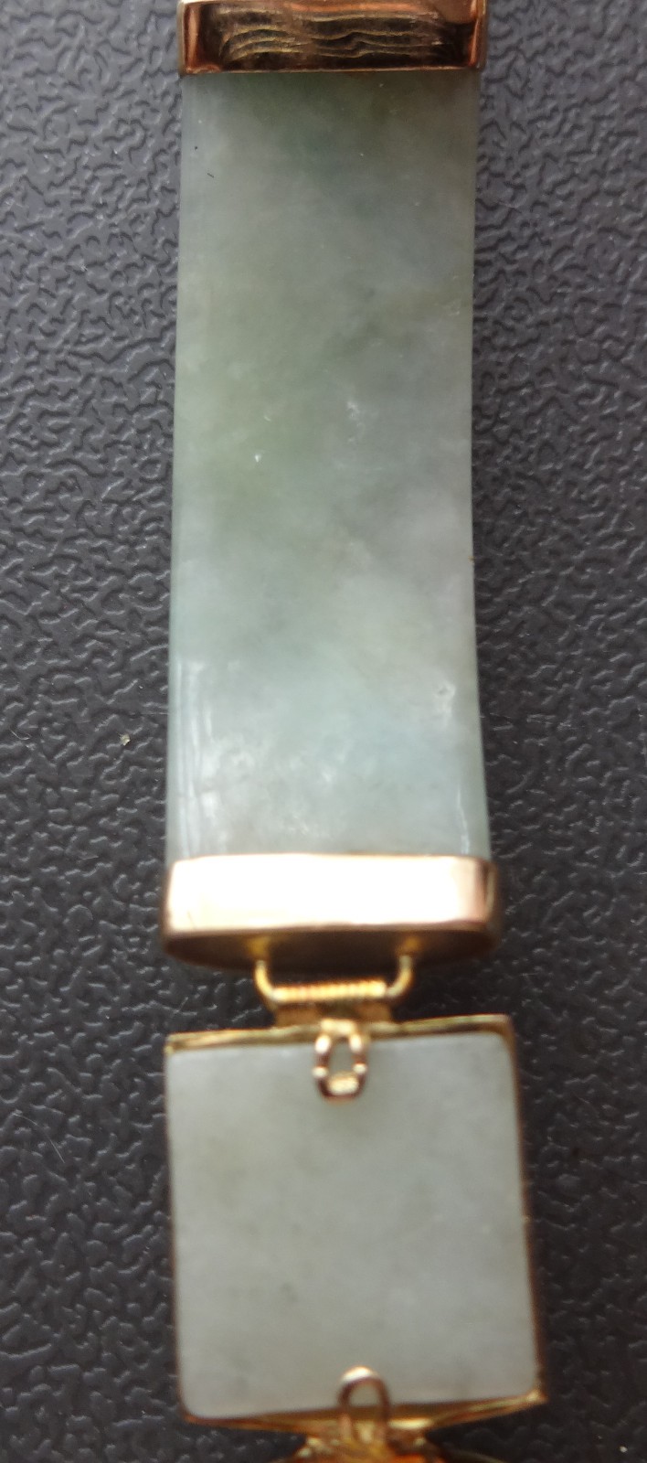 Vtg Chinese 14K Yellow Gold Jade Link Dragon Panels Bracelet Pale Green Celadon