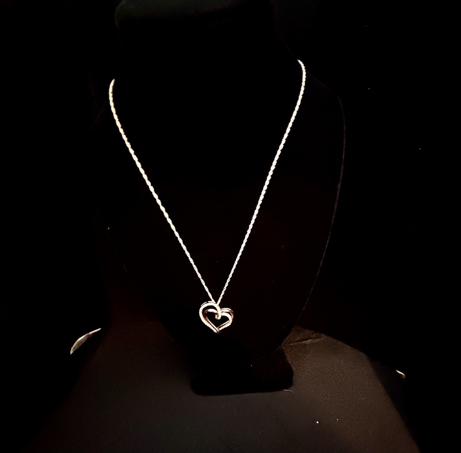 925 Sterling Silver & 1/8 Carat Diamond “2 Hearts Together As One” charm on 20in