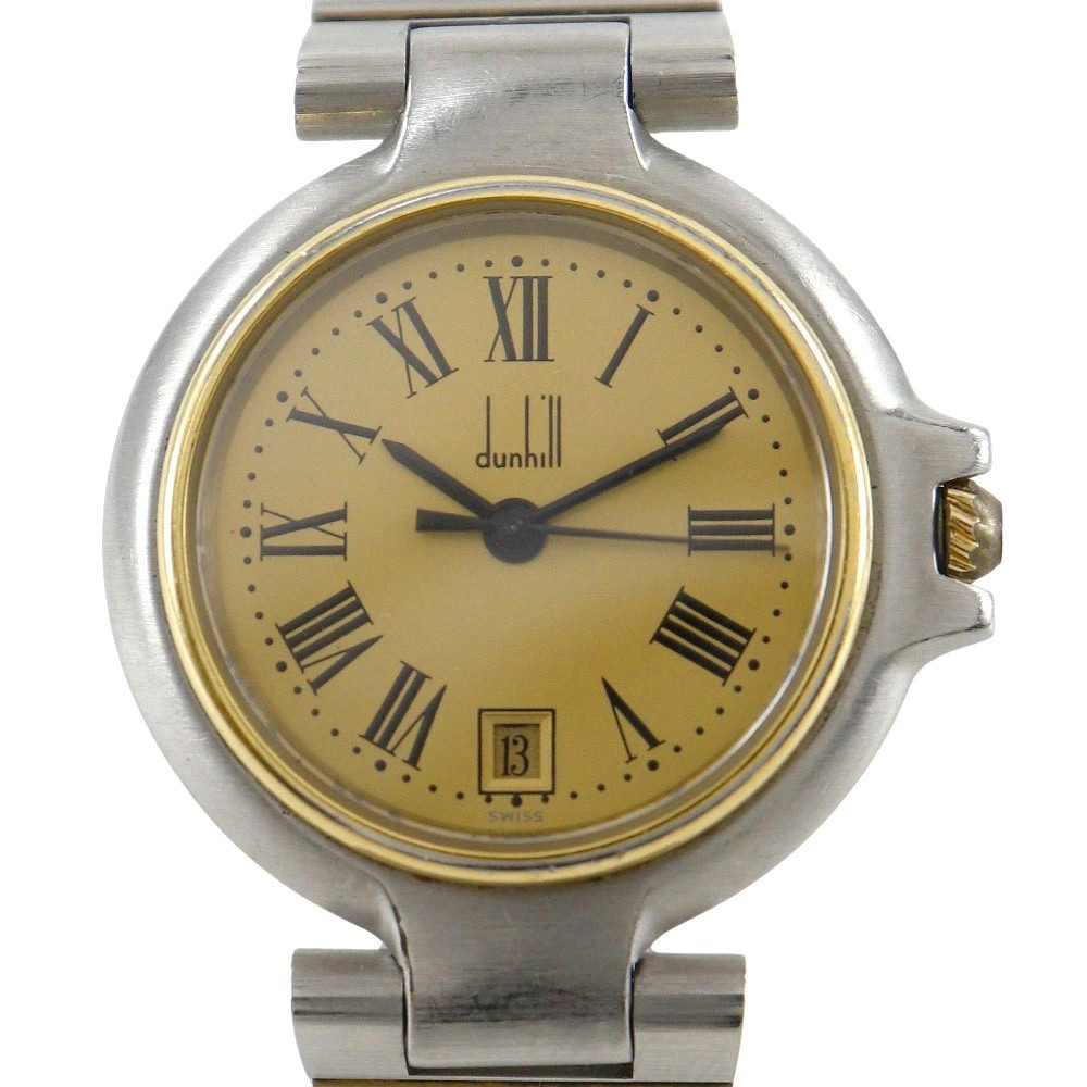 Used Dunhill Millennium Watch Stainless Steel Gold Plated Quartz Analog Gold Dia