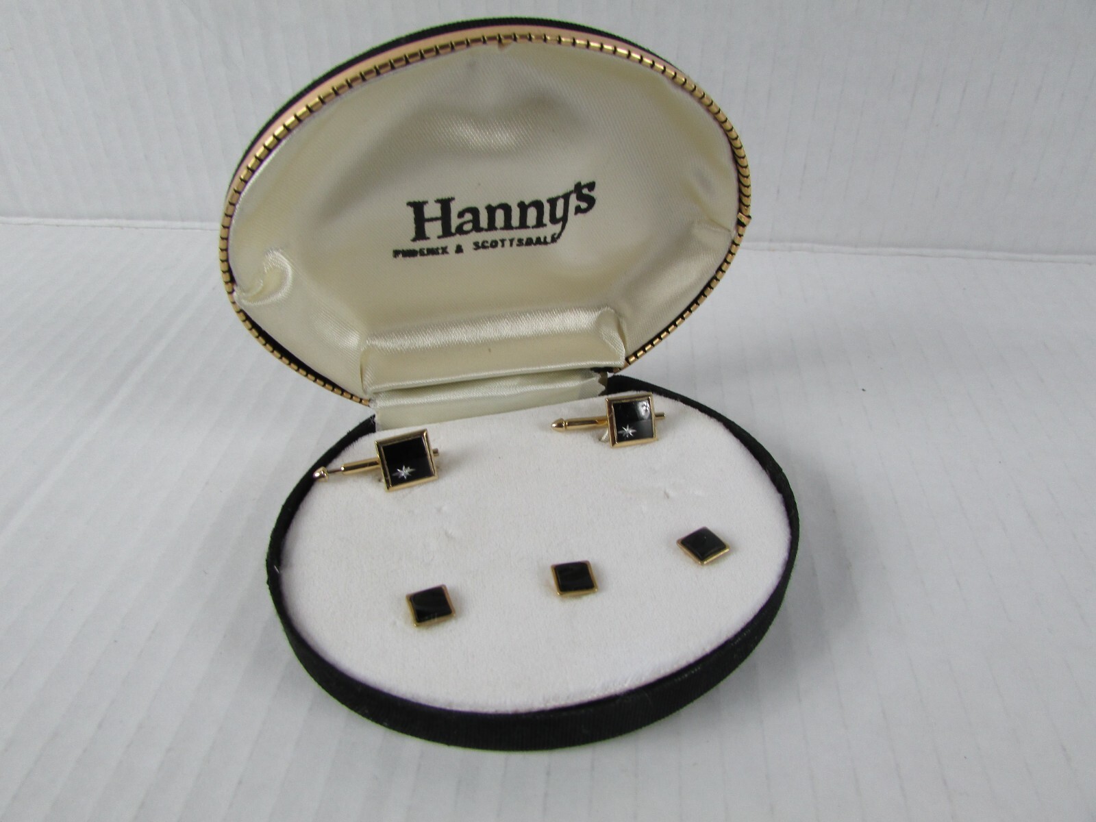 Hanny’s Tuxedo Black 8 Point Star Gold Tone Studs And Cufflinks Set with Box