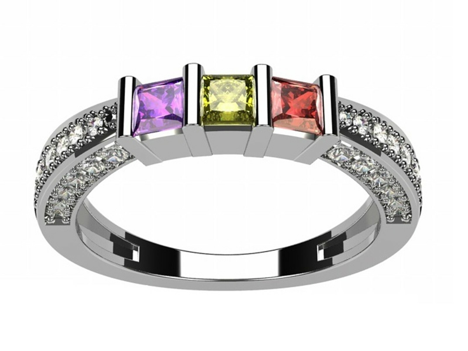 NANA Princess Cut w/CZs 3 Sides Mothers Ring 1-6 Silver/10k Simulated Birthstone