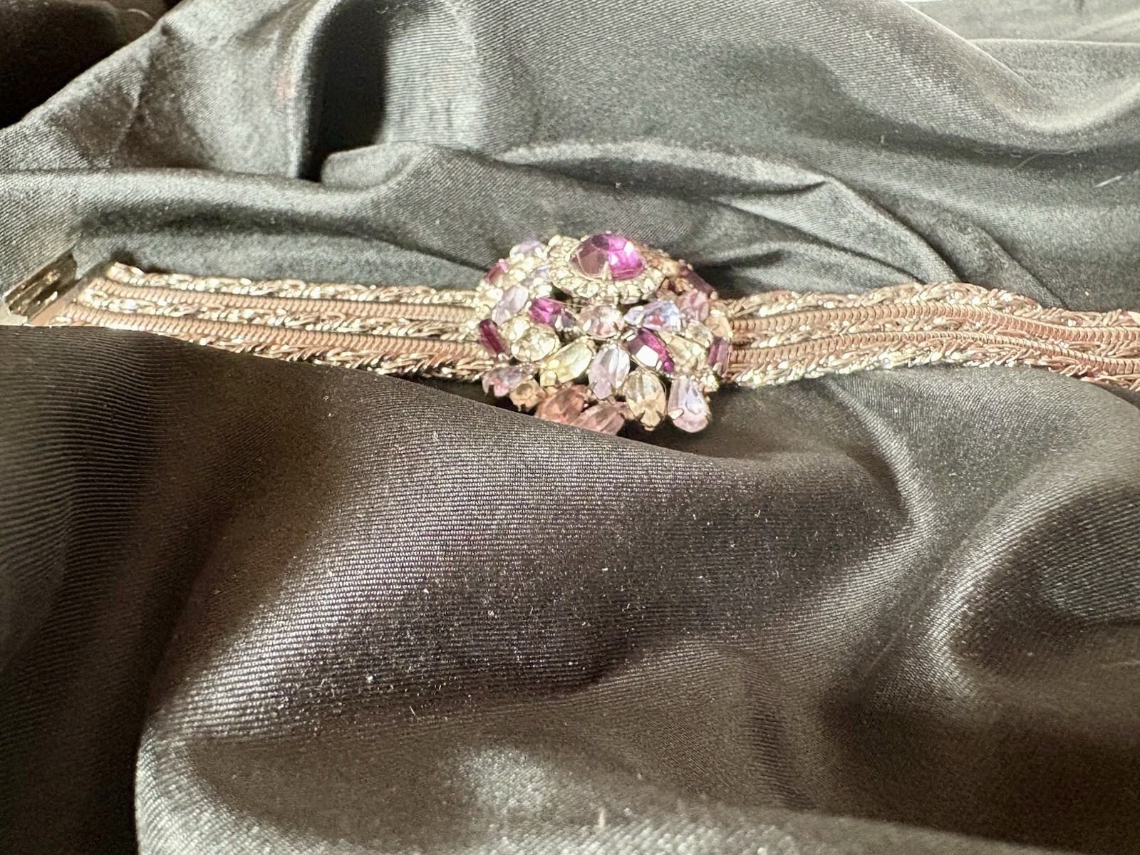 Vintage Signed Hobe’ Parure Amethyst Rhinestone Necklace Bracelet Earrings RARE
