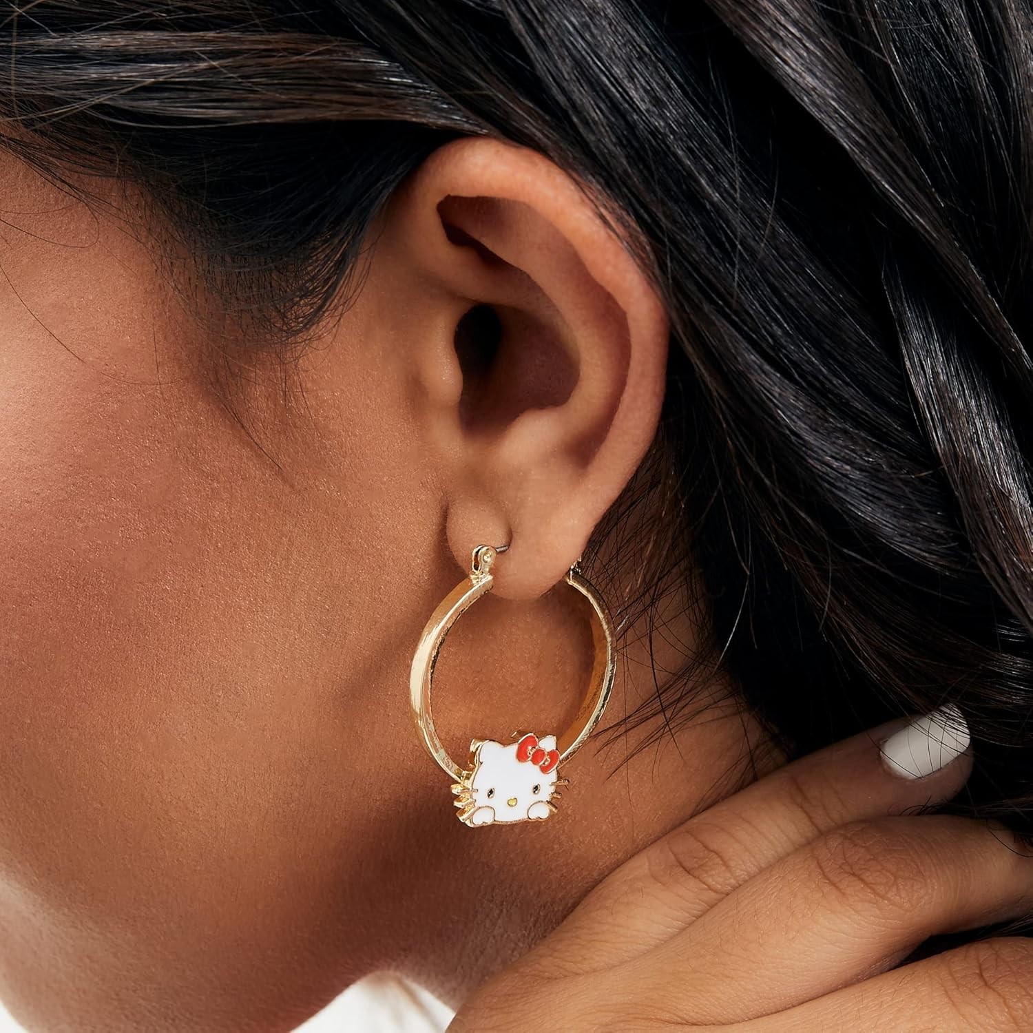 Charming Hello Kitty Medium Hoop Earrings – Officially Licensed Gold Tone Design