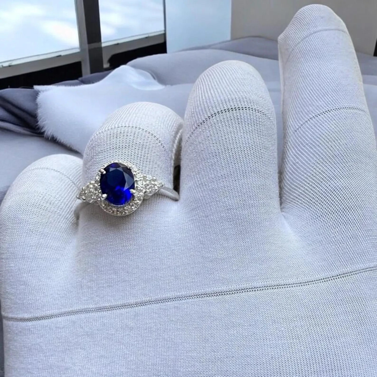 4.70 Ct Oval Cut Natural Sapphire Diamond Engagement Ring 14K Solid White Gold 6