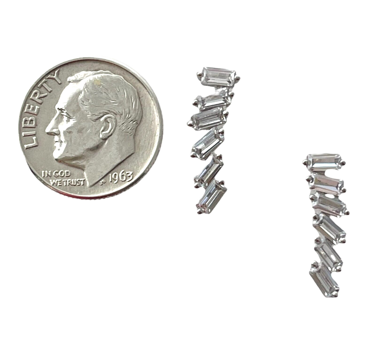 Earrings Sterling Silver .925 Emerald Cut Cubic Zirconia CZ Hook Pierced Earwire