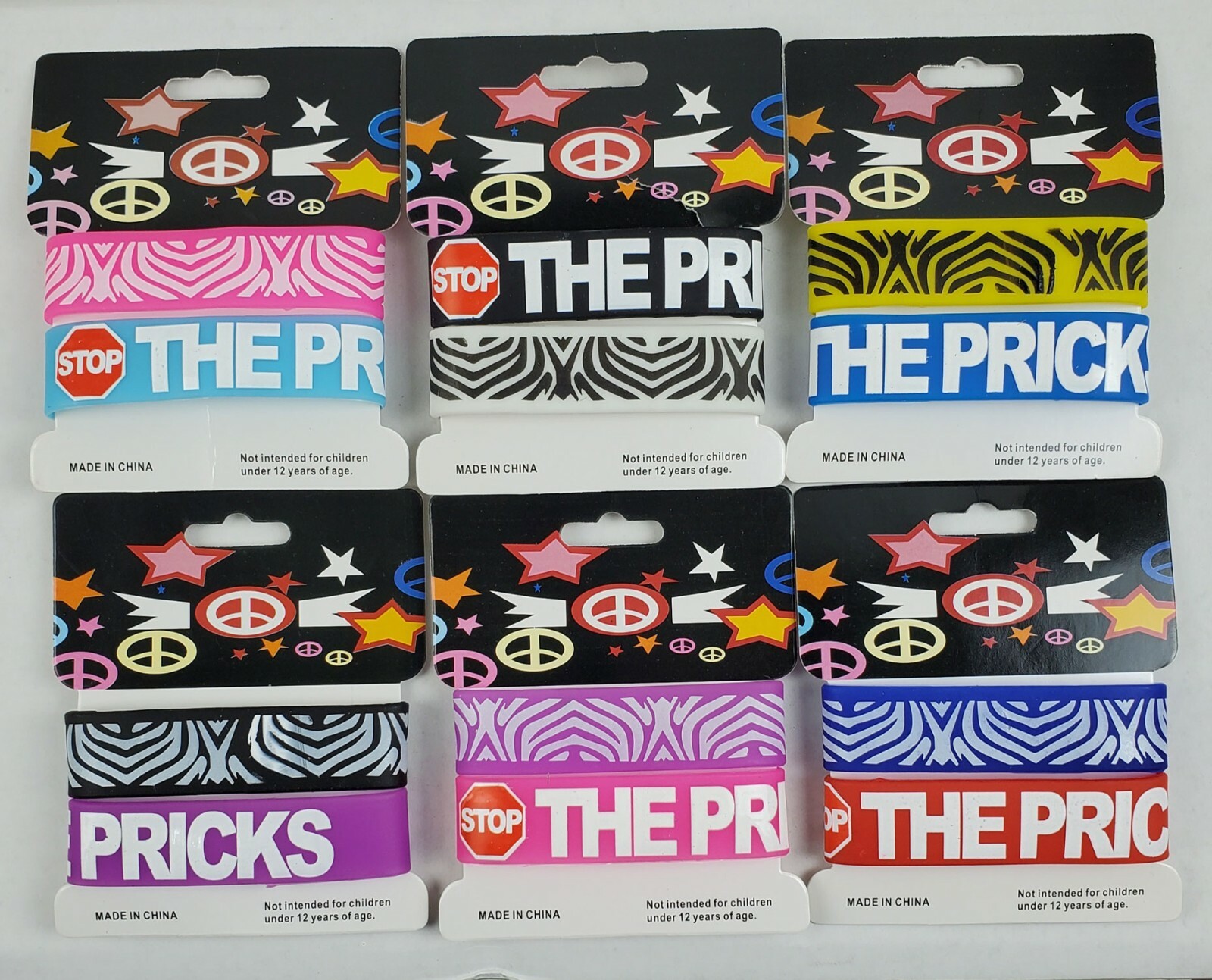 12 Pieces Bangle Bracelet Rubber Bangle Stop the Pricks & Zebra