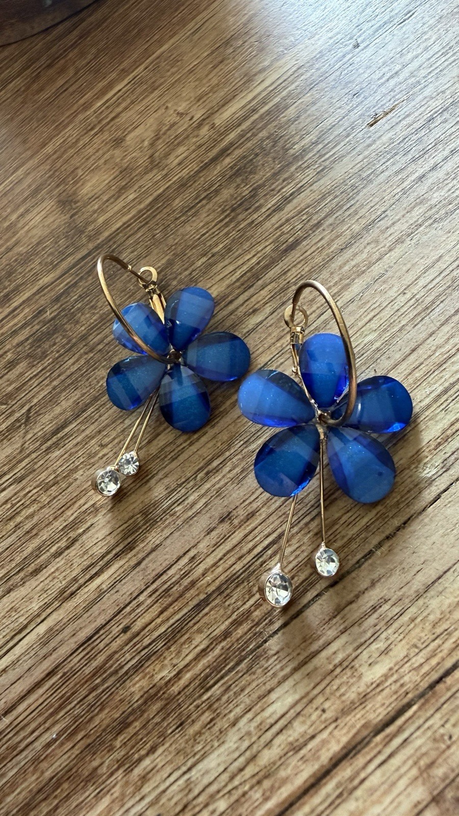 Versatile Blue Flower Hoop Dangle Earrings 2 1/2” Drop