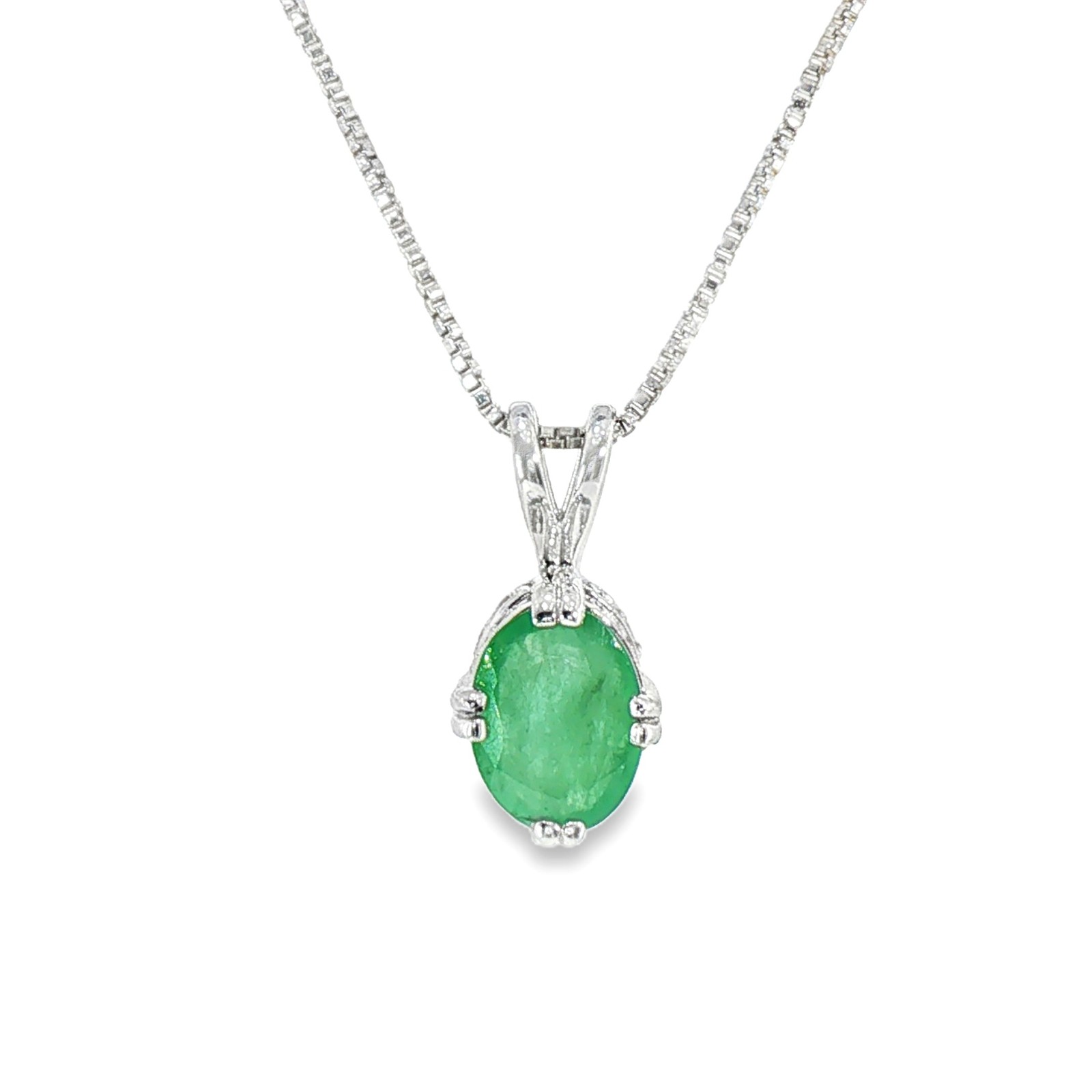 925 Sterling Silver Natural Emerald Pendant Oval Top Rich Green 2.89gm