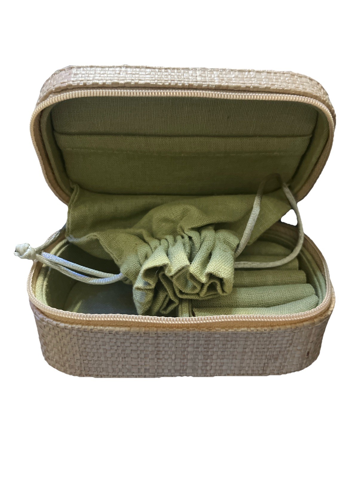 Jewelry Travel Case Box BAMBOO TYPE ZIPPER Tropical Palm Tree Small Bag Vintage