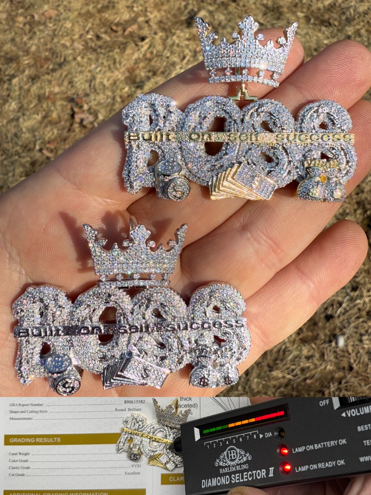 MOISSANITE BOSS & Crown “Built On Self Success” Iced Hip Hop Necklace Pendant