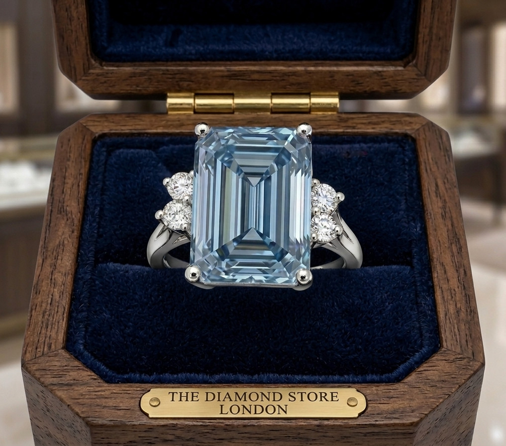 8.00 Ct Certified Emerald Cut Blue Natural Diamond Engagement Ring Great Shine
