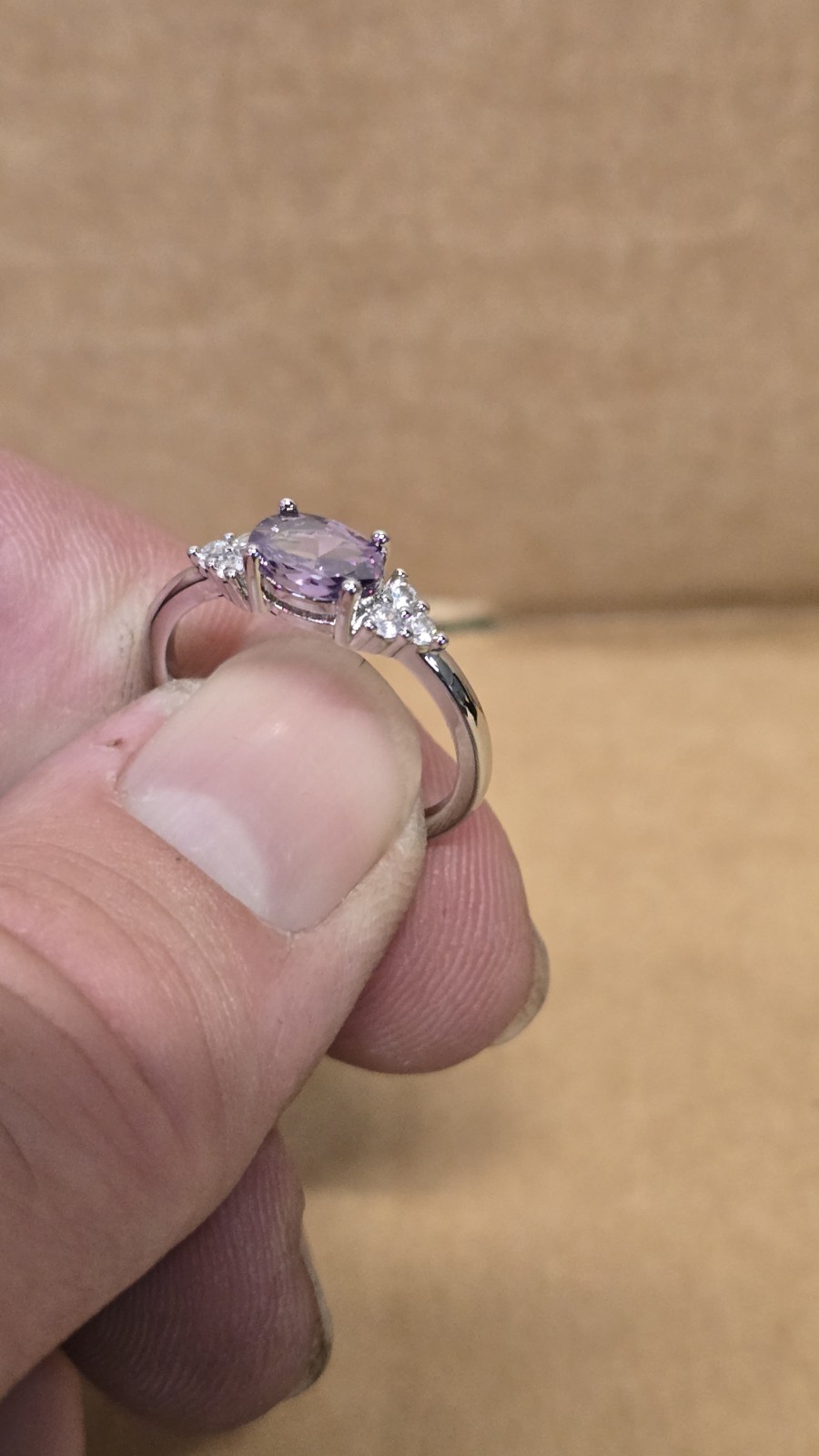 Silver Color Oval Amethyst Ring Purple Stone Wedding Promise Bridal Size 7