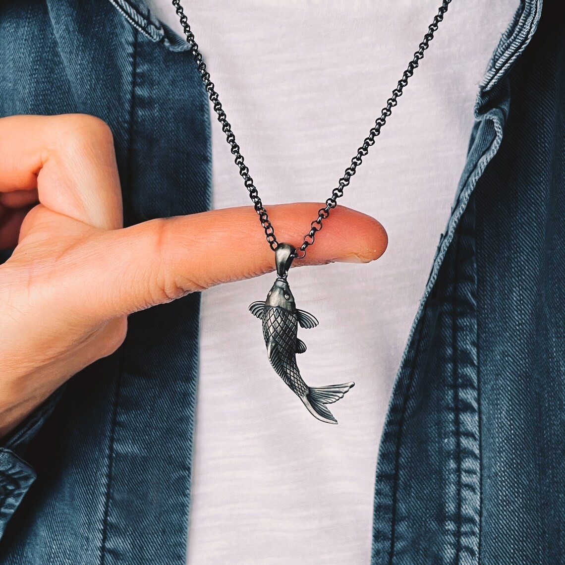 Japanese Koi Fish Necklace 925 Sterling Silver Pendant Necklace US Duty Free