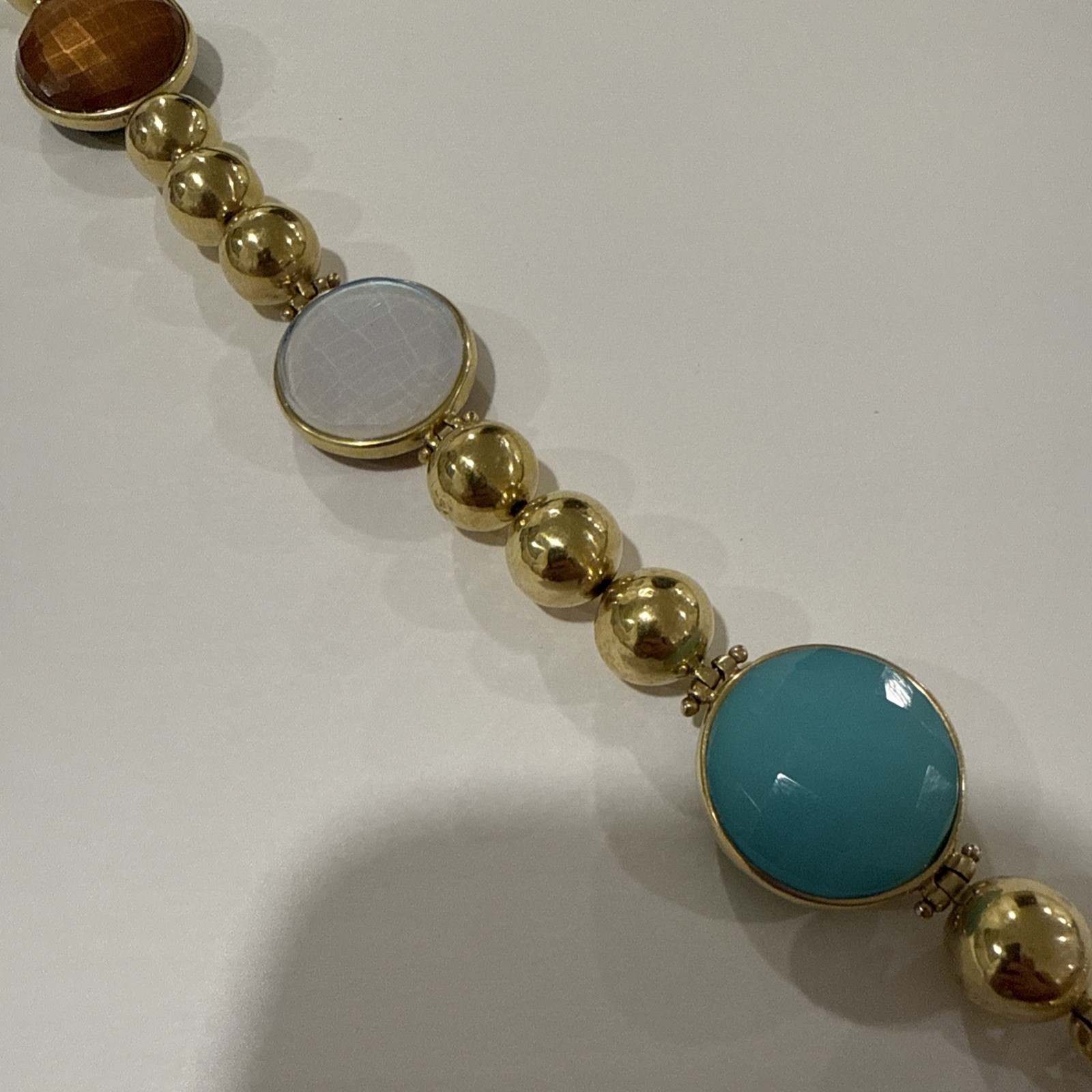Vintage Steve Vaubel Signed Gold Plated Bracelet W/Gems – Estate Jewelry – 9”