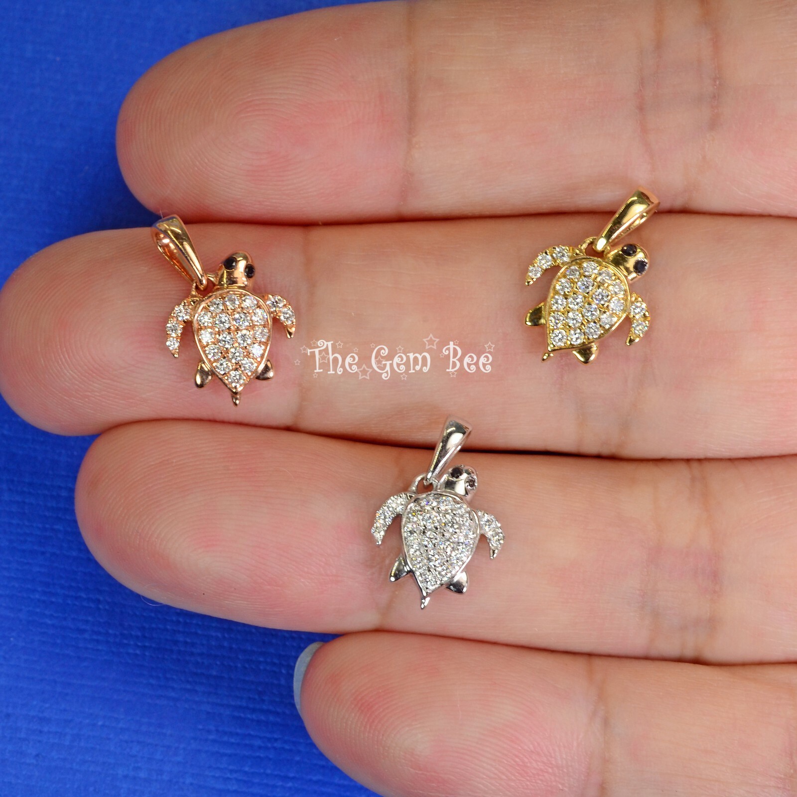9.3×10.8mm 14K Rose Gold Diamond Petite Sea Turtle Charm Necklace Pendant