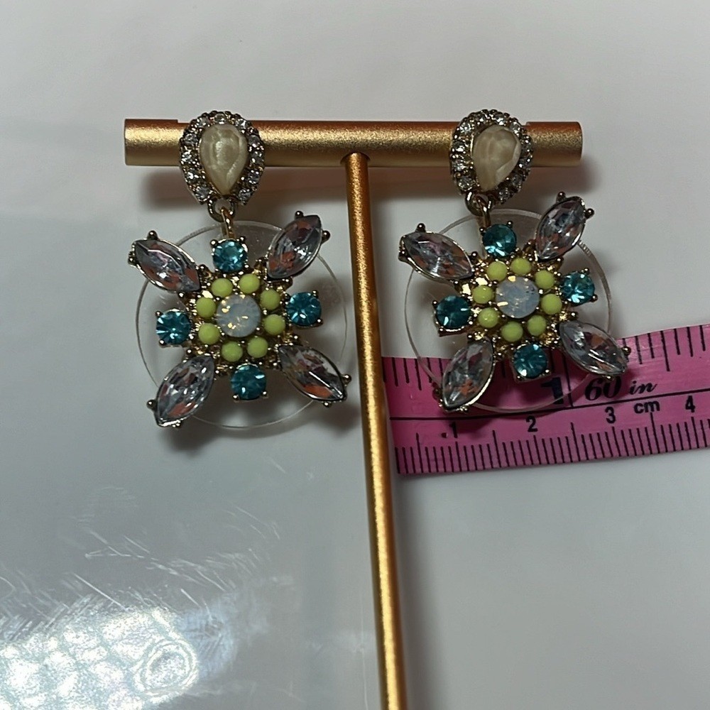 CRYSTAL EARRINGS ROUND DROP COLORFUL STONES
