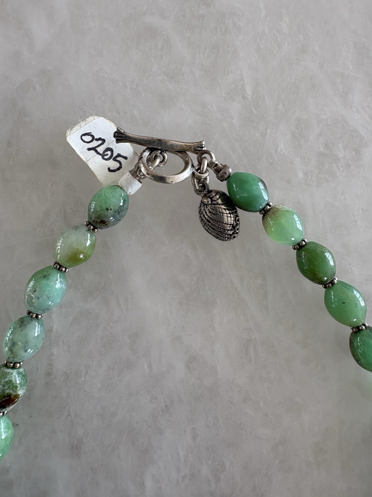 CHRYSOPRASE BEADED NECKLACE – Sterling Silver 925 – Artisan Shell Tag – NEW