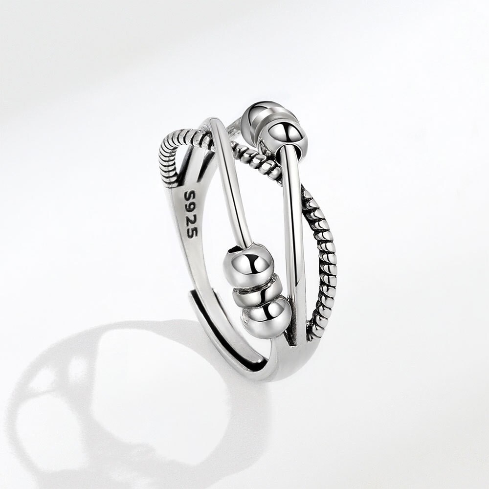 Unisex Adjustable Anti Anxiety Rings Silver Anxiety Relief Spinning Fidget Ring