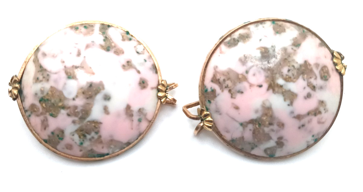 Vintage Hillcraft Gold Fill Pink & Gold Comfort Earrings