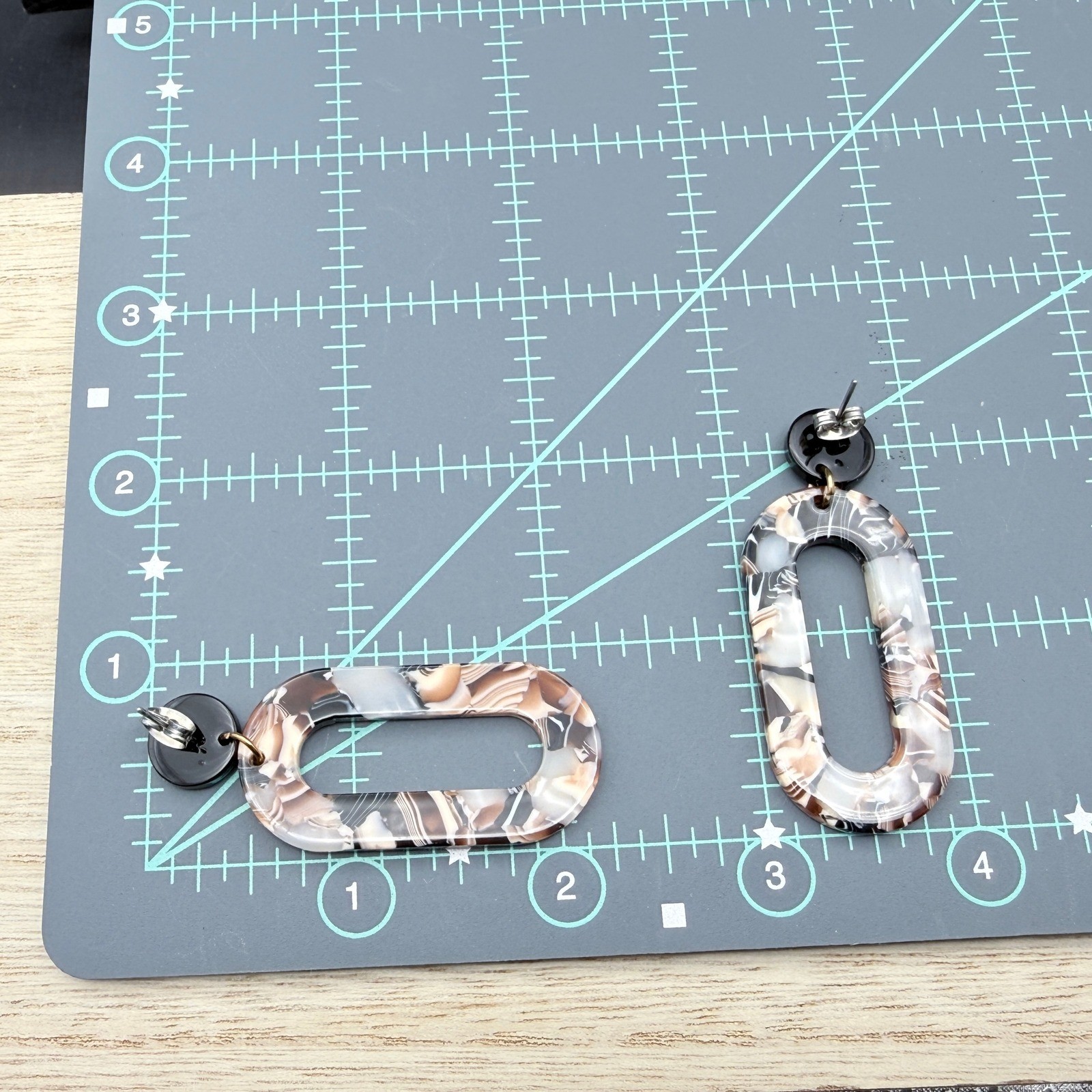 Acrylic Marble Earrings Lightweight Neutral Brown Black White Acetate Oval Drops