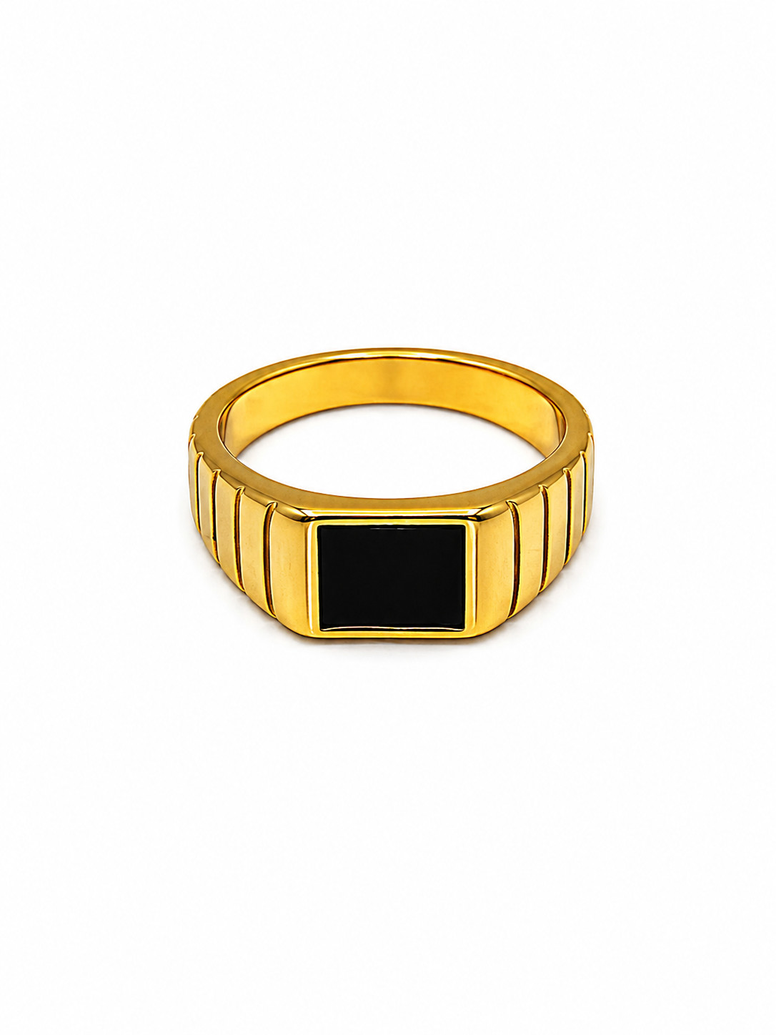 Fashion Jewelry Gold Black Enamel Signet Ring Square Vintage Style Band