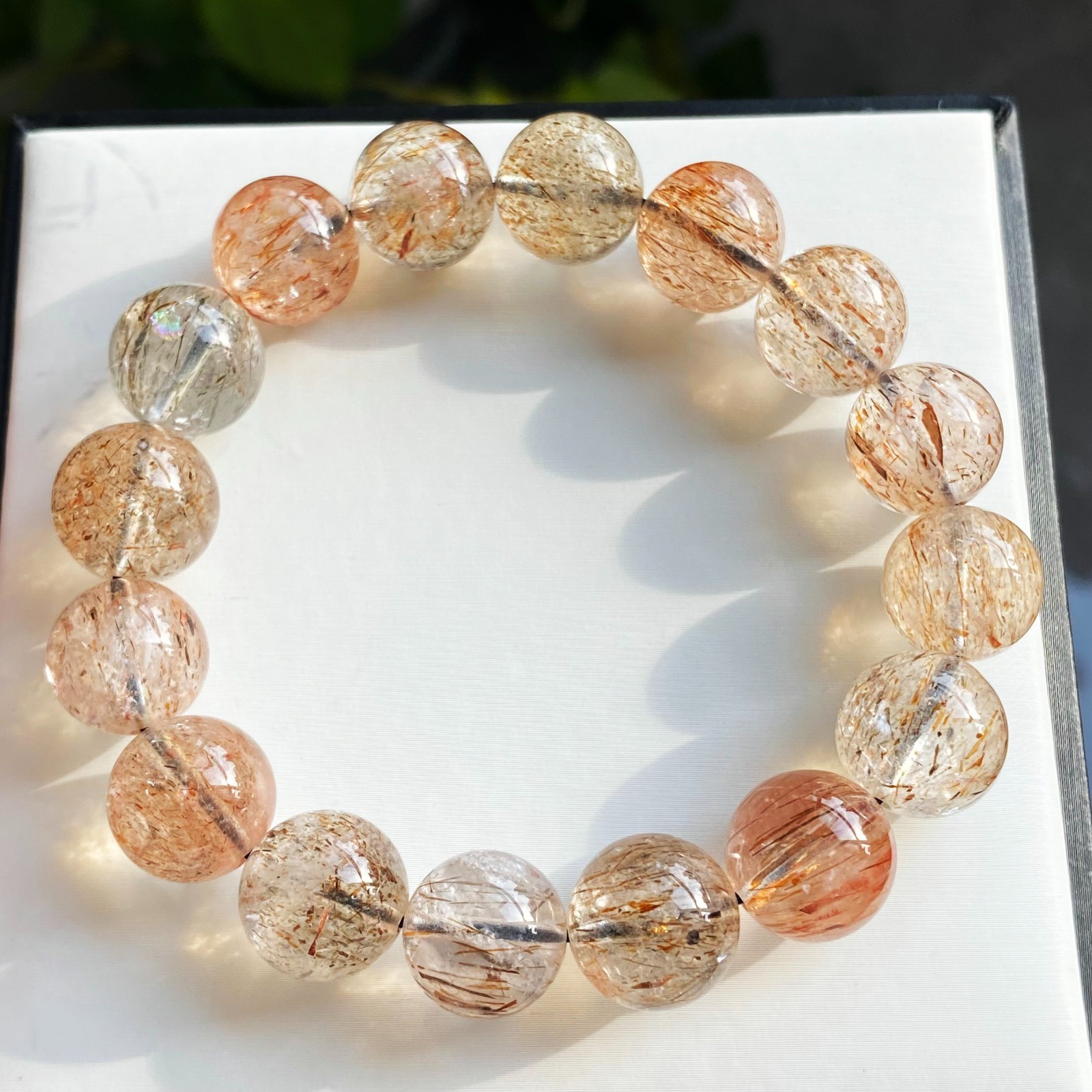 13-13.7mm Natural Black Gold Rutilated Super 7 Quartz Crystal Bracelet 2679