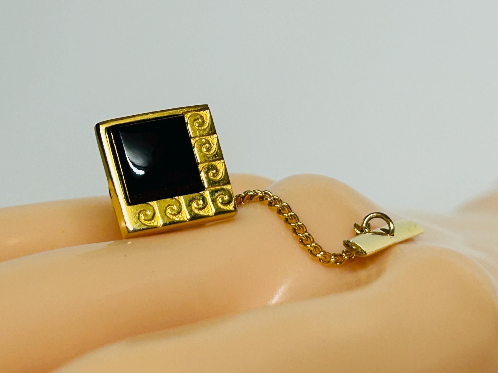 Vintage Pierre Cardin Tie Pin P Logo Square Black Onyx in Box
