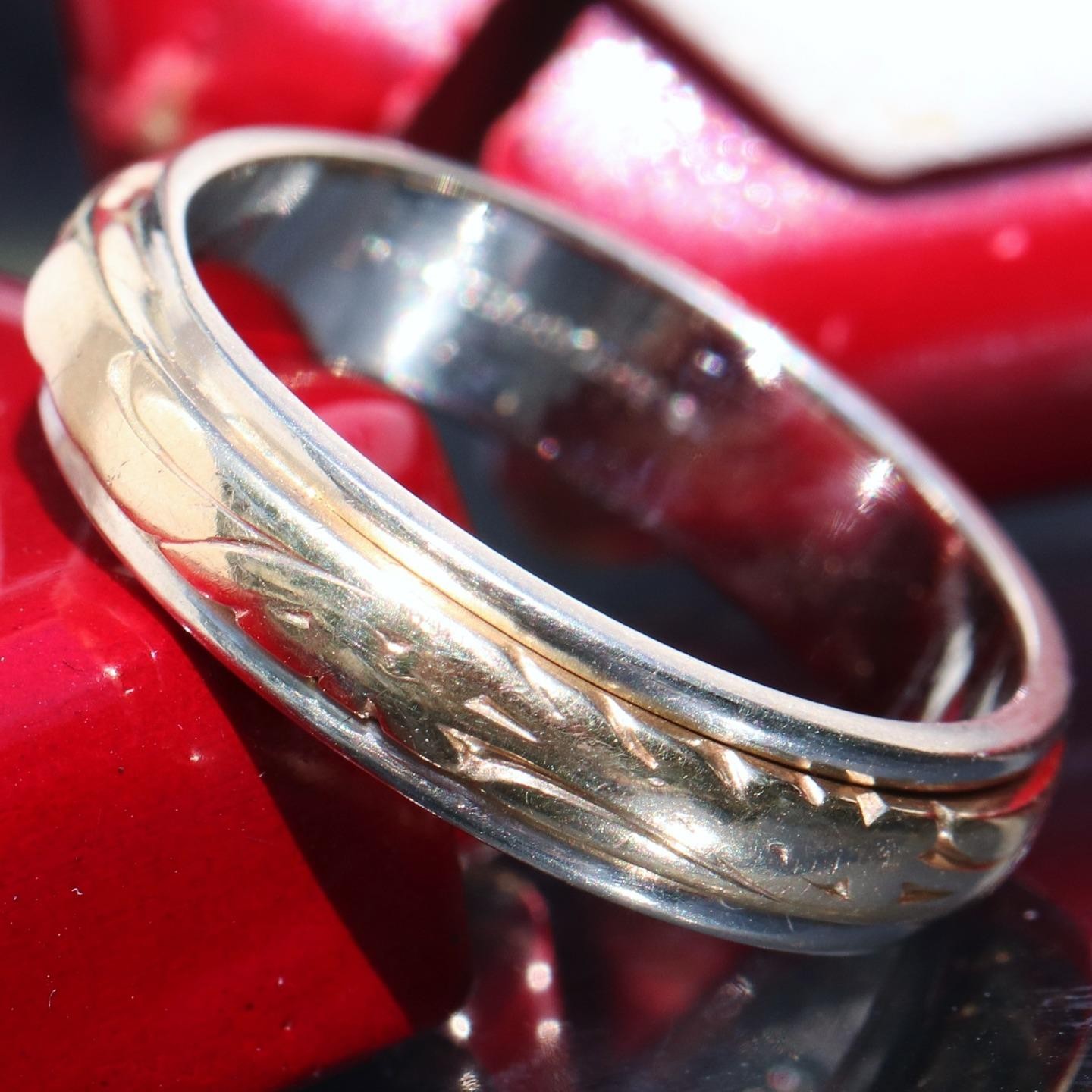 14k gold multi tone wedding band ring sz 6 handmade antique 4.85g Artcarved N304