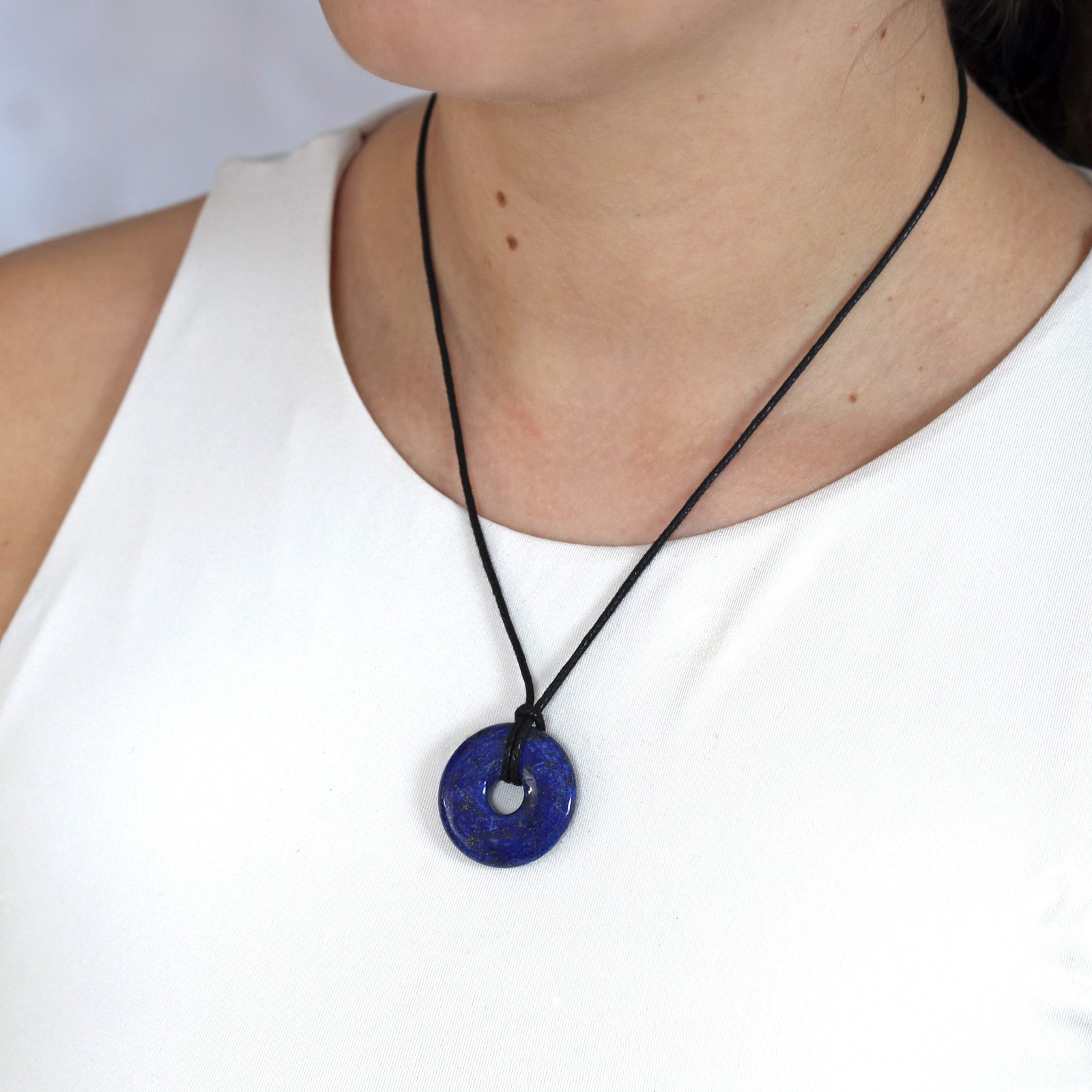 Lapislazuli Donut Anhänger Edelstein 30 mm Scheibenstein Pi Stein Heilstein