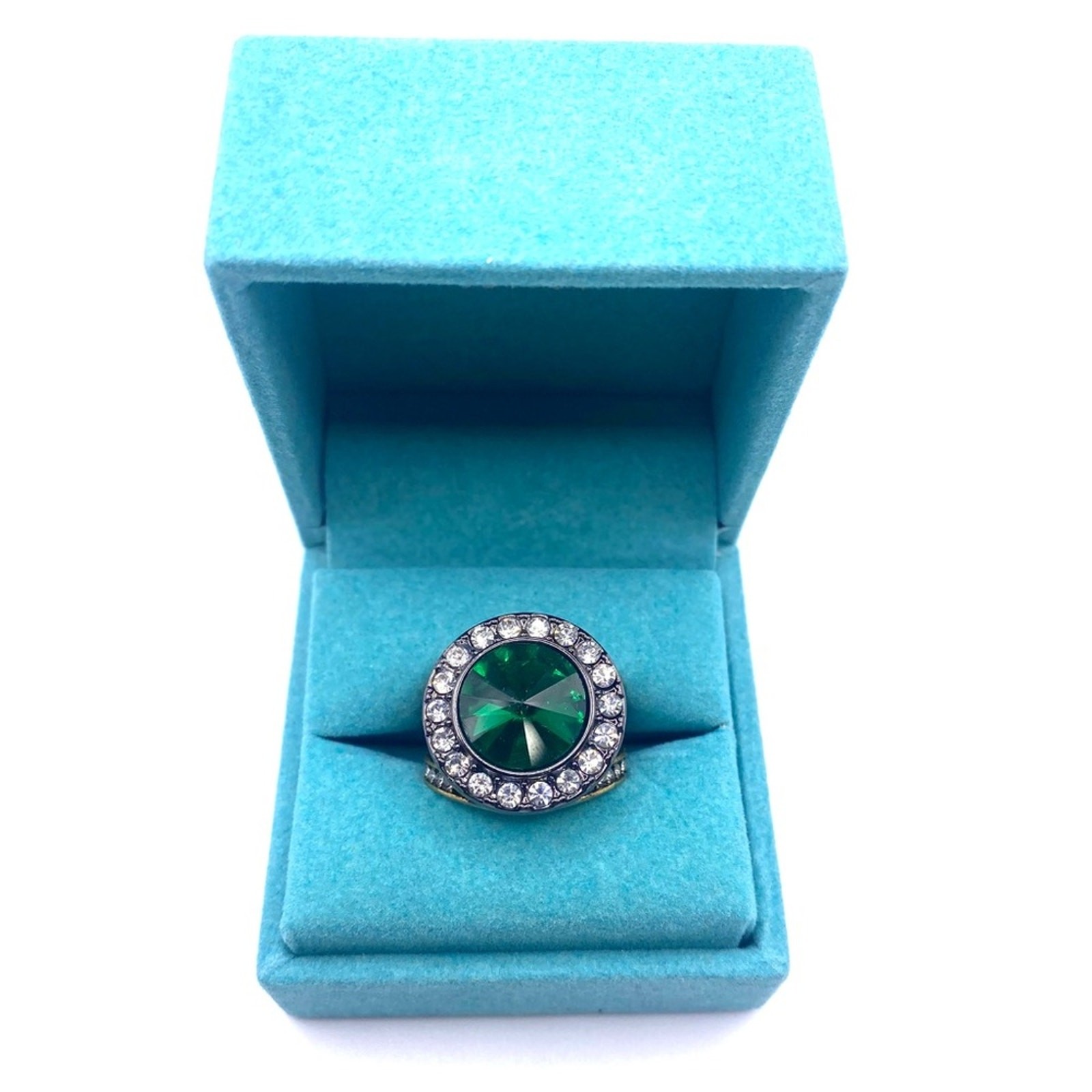 Kurt Geiger SMALL OCTAVIA RING Green & Clear Crystals Size 7 NWOT