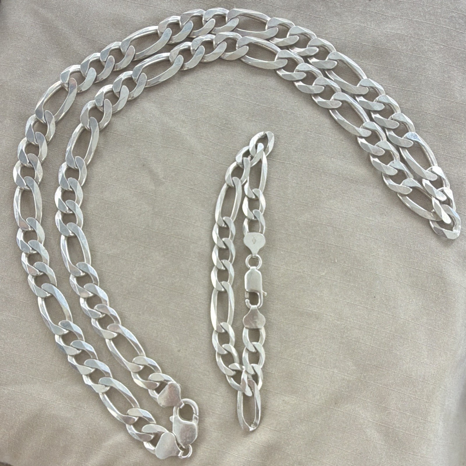 Men’s 925 Sterling Silver Figaro Chain Necklace, Lobster Clasp, No Stone