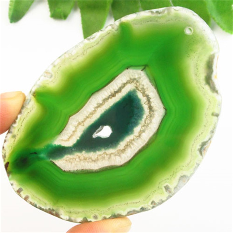 Green Druzy Geode Agate Slice Pendant Bead 84x59x5mm F39109