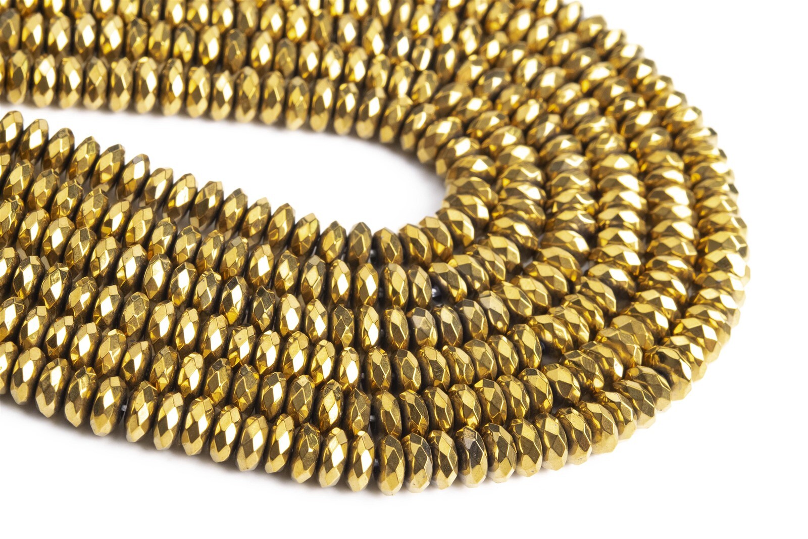 7x3MM Gold Hematite Beads Grade AAA Faceted Rondelle Gemstone Loose Beads