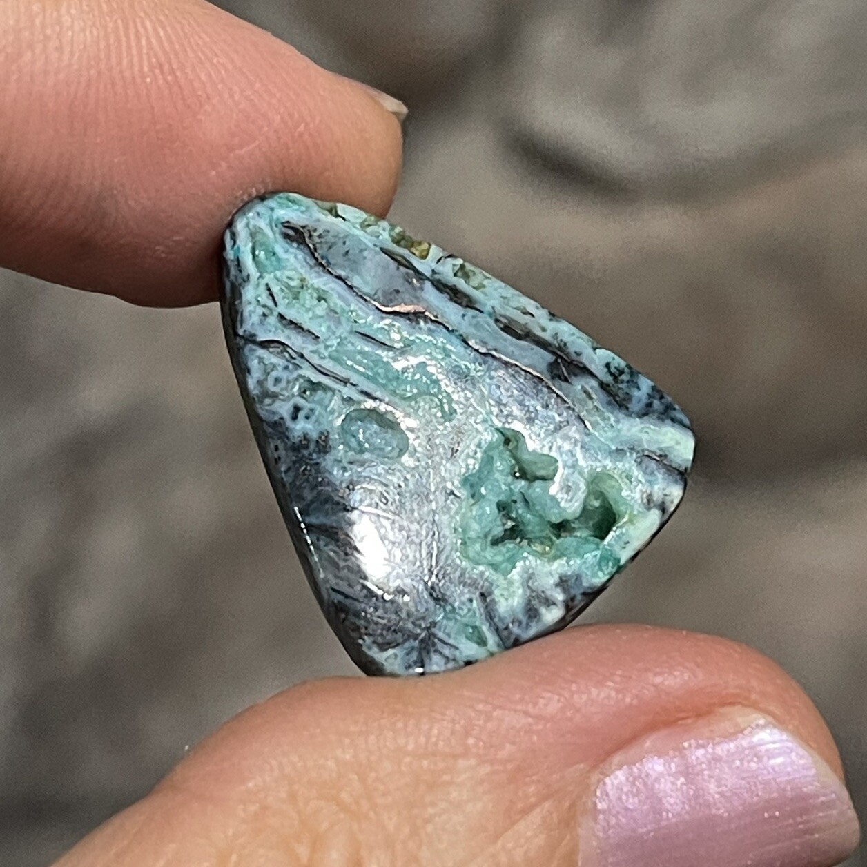 13.7ct 25×19.4×4.4mm Blue Opalized Wood Chrysocolla Triangle Cabochon Stone