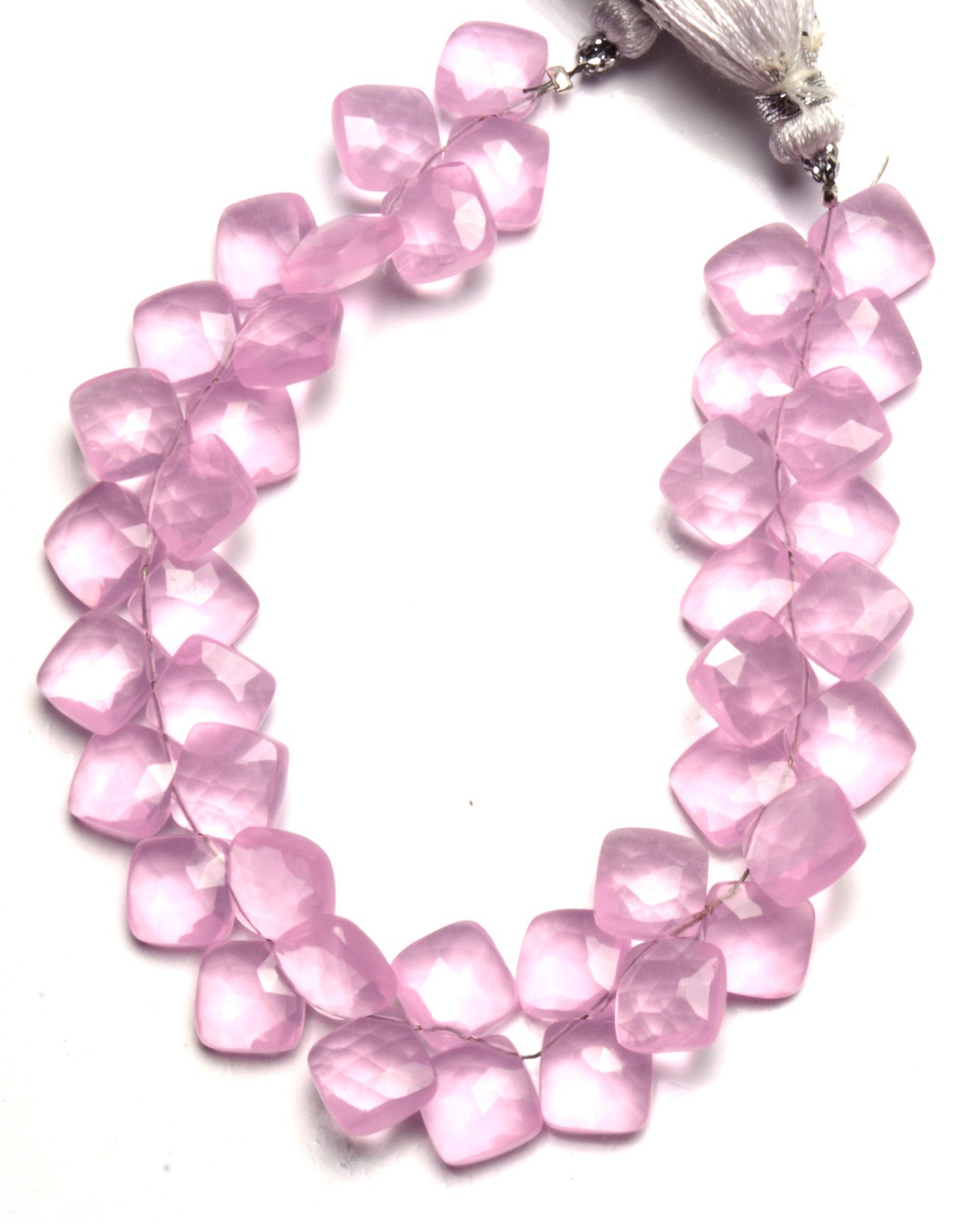 Rose Quartz Gem Color Quartz 8MM Approx. Faceted Cushion Shape Beads 7″ Strand