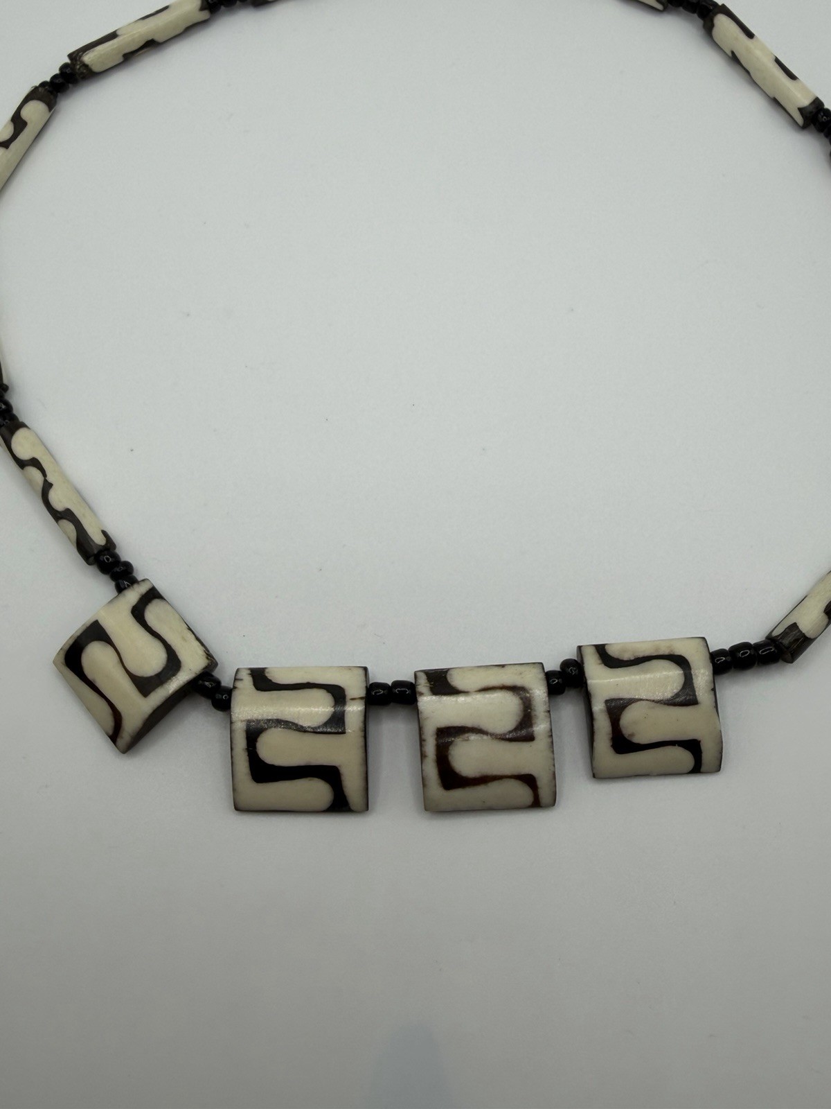Free People/ Marmalade Necklace Brown Black White 80s Style Tribal Bib Necklace