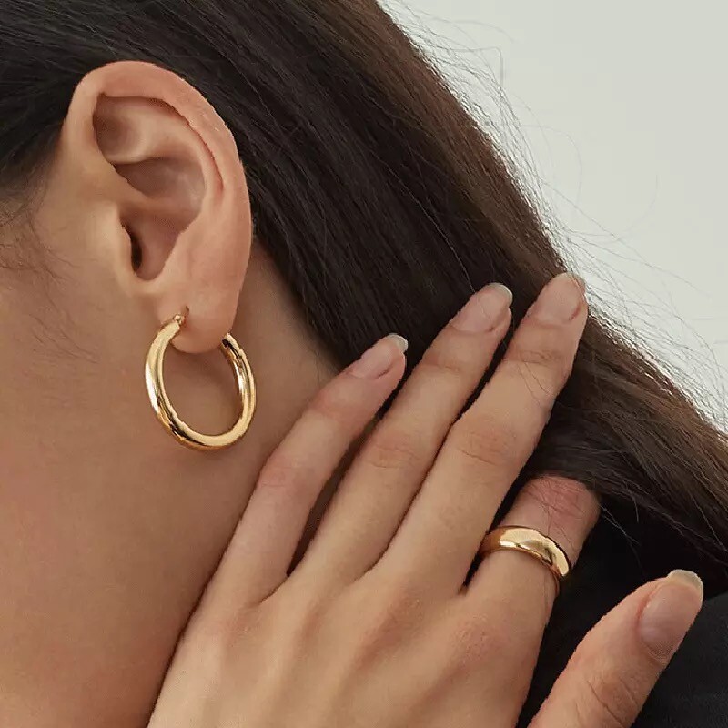 Argollas Grandes de Mujer Chapada en Oro 10K Aros Accesorios Regalos Para Mujer