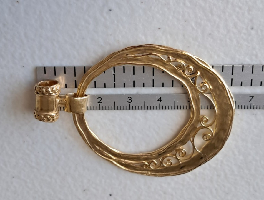 LIRM Sterling Silver Gold Plated Vintage Israel Large Circle Scroll Pendant 11G