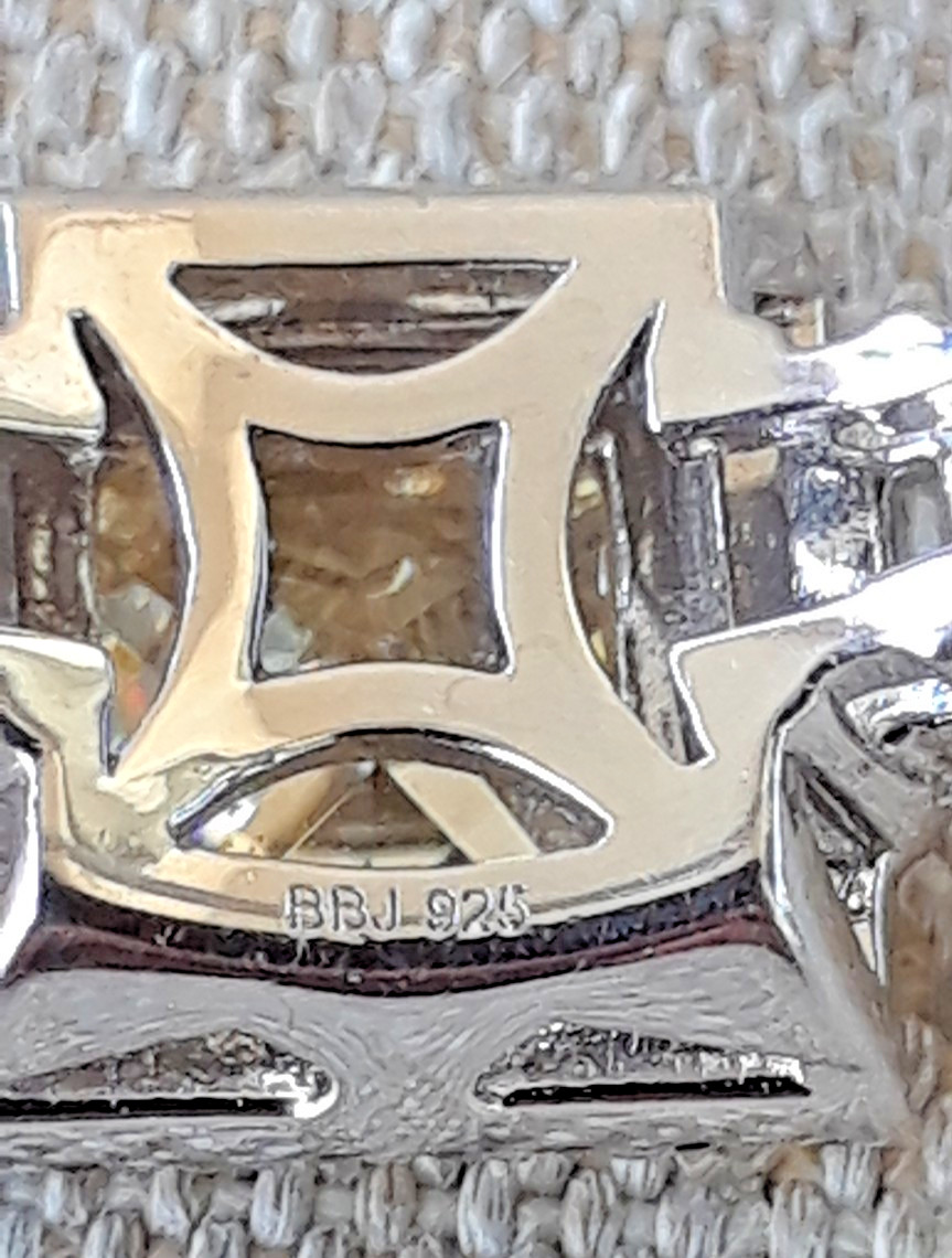 Sterling Silver BBJ 925 Square Cut Light Yellow CZ Ring Size 17.4mm /about 7