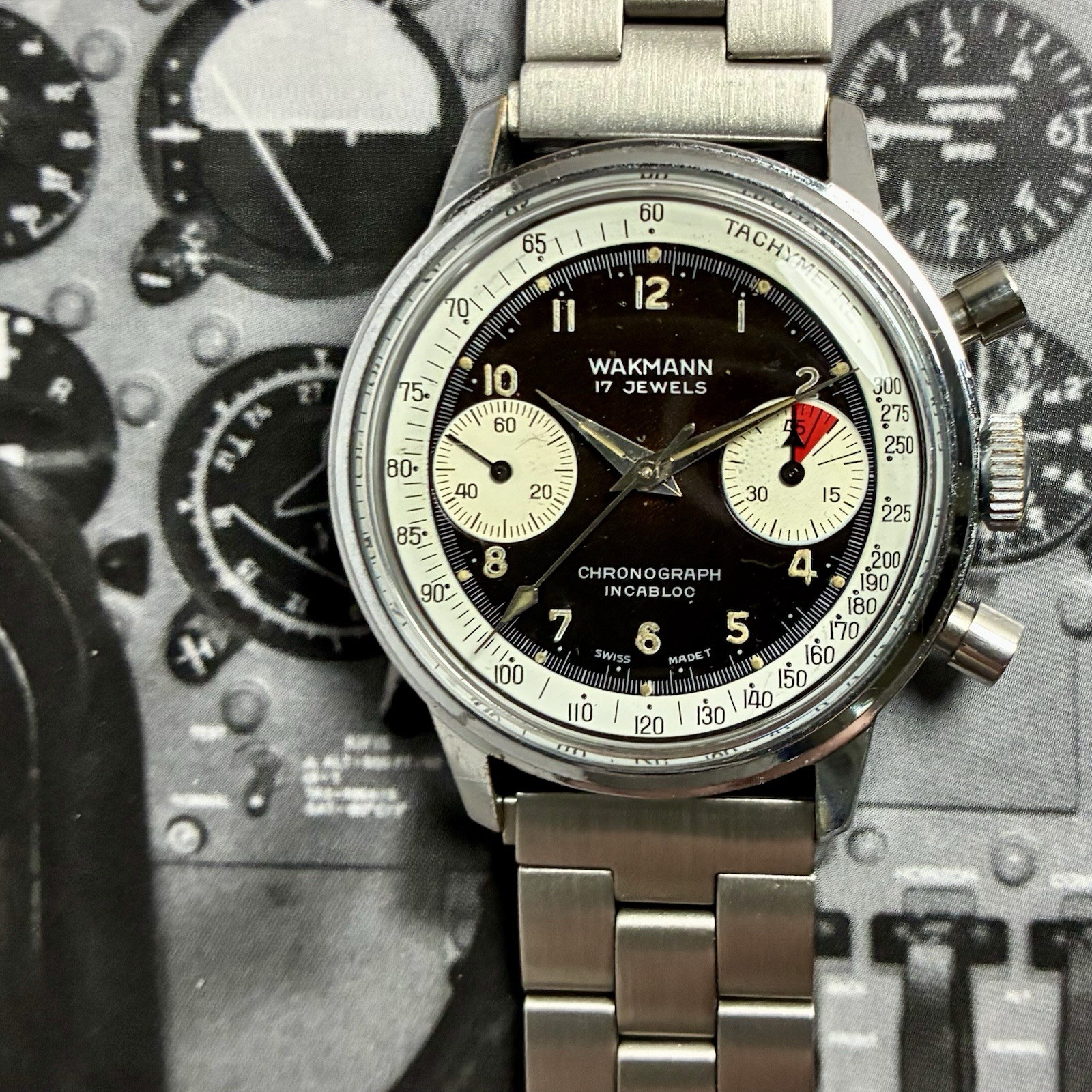 Wakmann 60s Vintage Baby Chronomat Chronograph Watch Swiss 36mm Ref 332.23 V7733