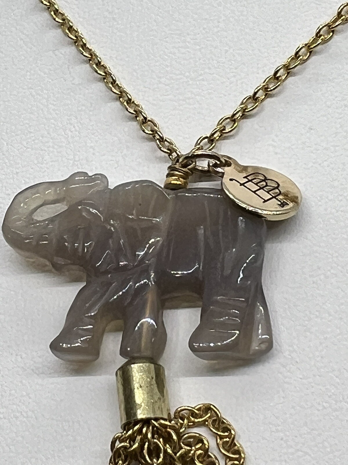 Bourbon And Bowties Flapper Necklace Gold Tone Engraved Elephant 30 “