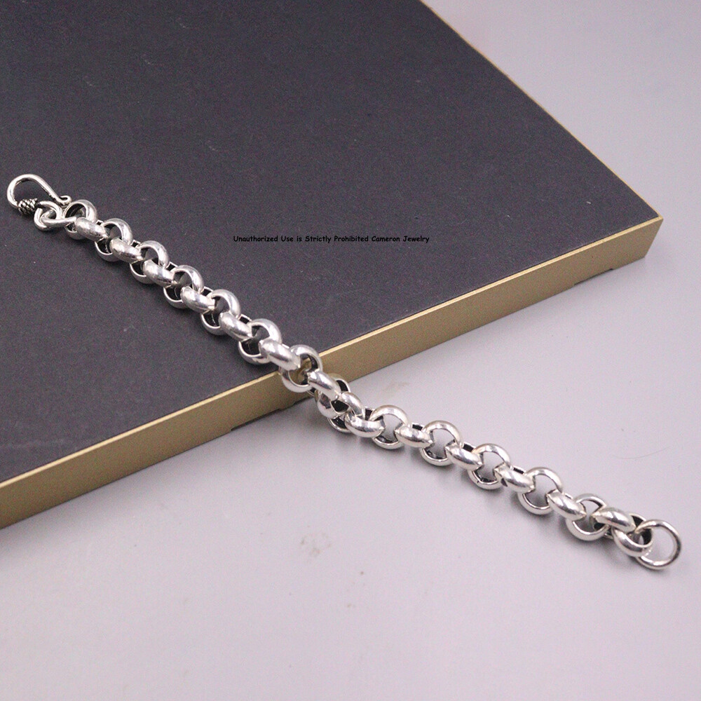 Pure S925 Sterling Silver Chain Women Men 10mm Cable Link Bracelet 25-26g 7.6in