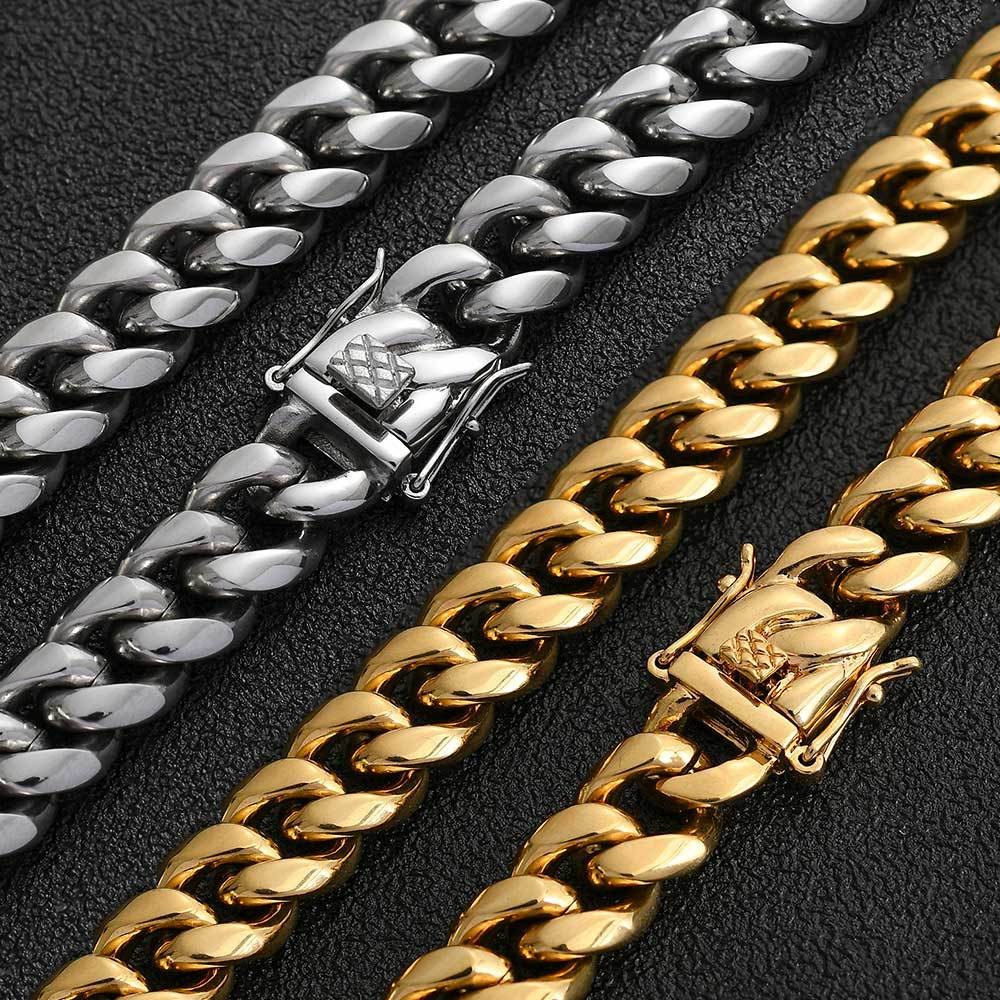 6-14mm Heavy Hip Hop Miami Cuban Link Bracelet Necklace Solid Stainless Steel