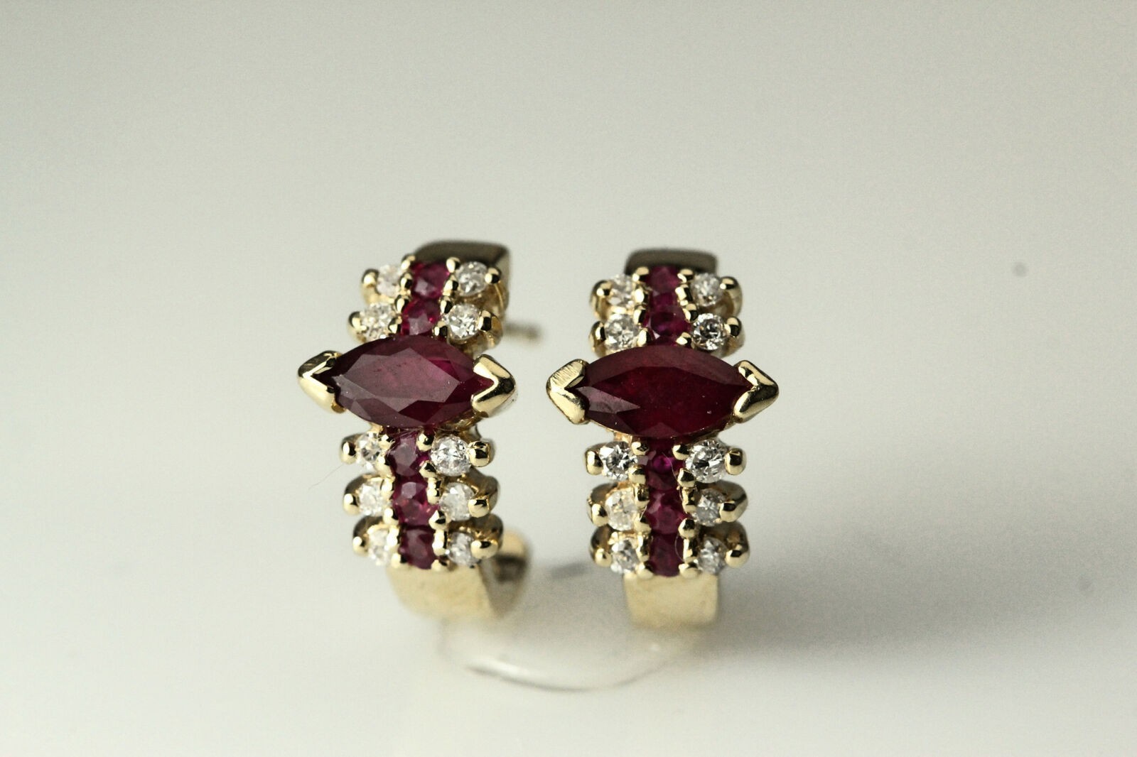 Effy 14k Yellow Gold Ruby Diamond J Hoop Stud Earrings 3.0 grams