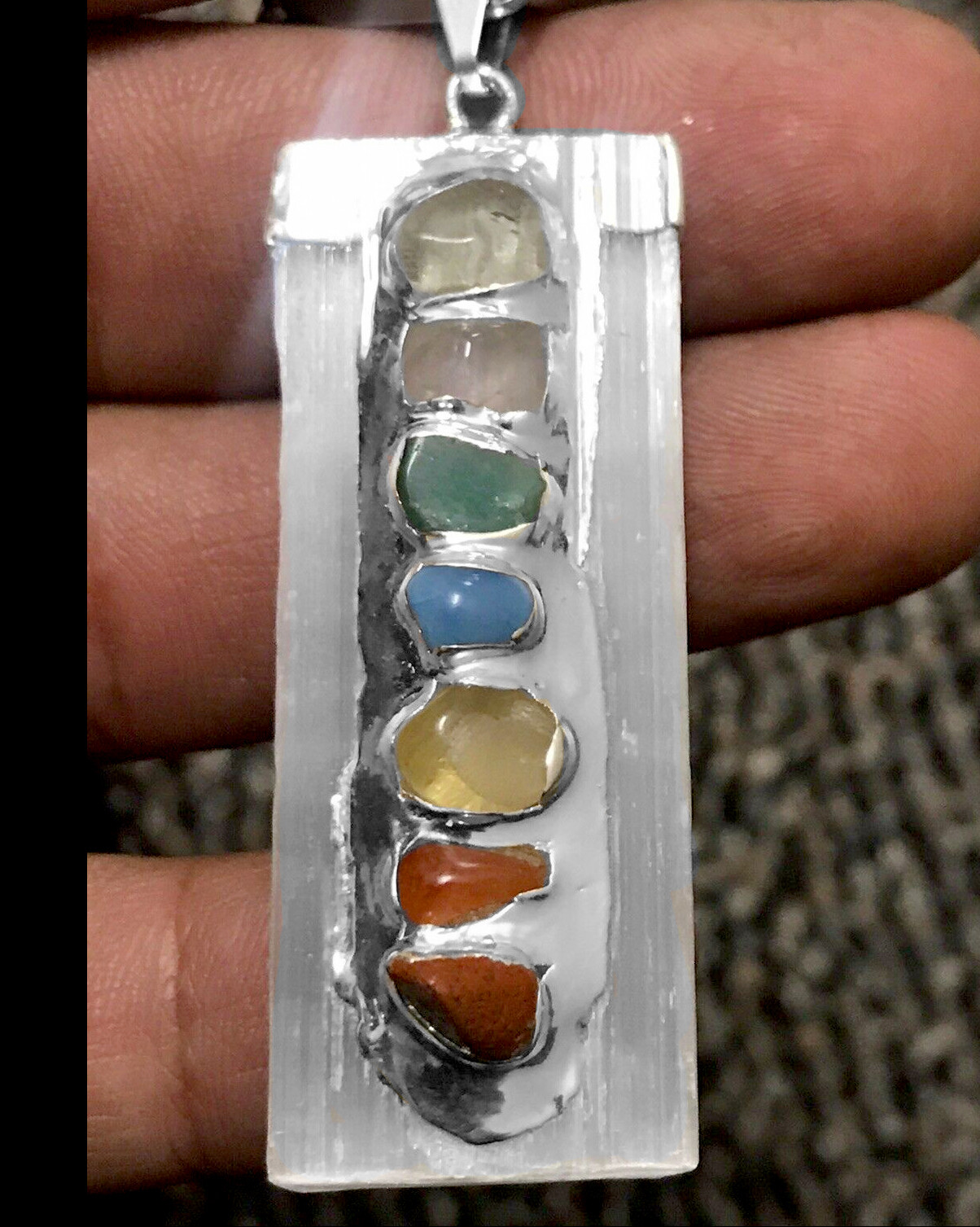 Selenite 7 Chakra Gemstone Pendant Natural Crystal Reiki CHARGED Healin Necklace